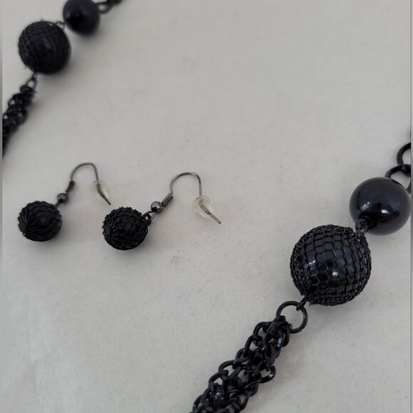 Statement Necklace And Earrings Set Black Spike 50s Gatsby Flapper Costume - Picture 4 of 8